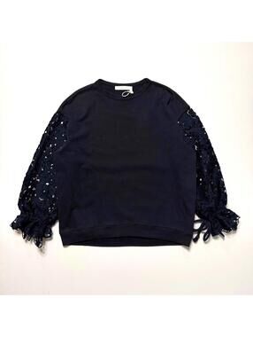see by chloe baggy crewneck sweatshirt lace sleeves womens XS